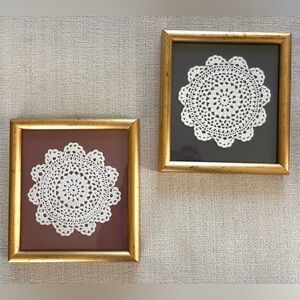 Set of Framed Crochet Doilies in Gold Frames Vintage Cottagecore Gallery Wall